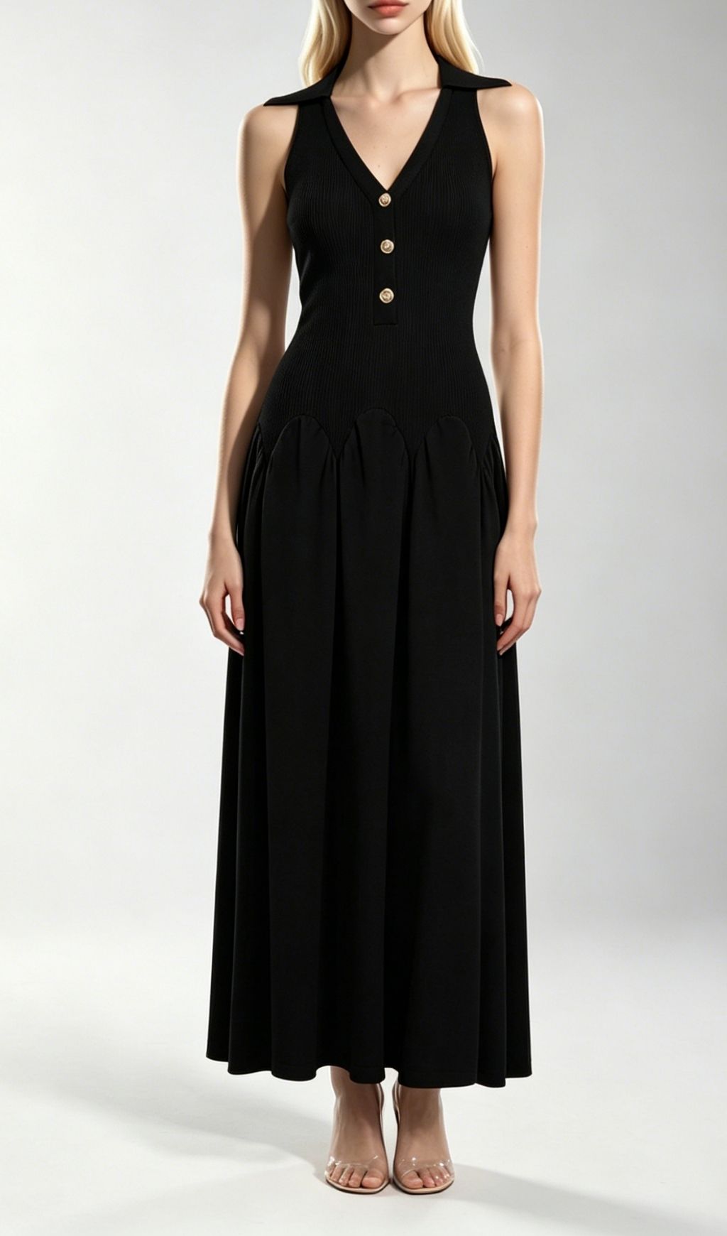 Kimi Black Sleeveless V-neck Knit Maxi Dress