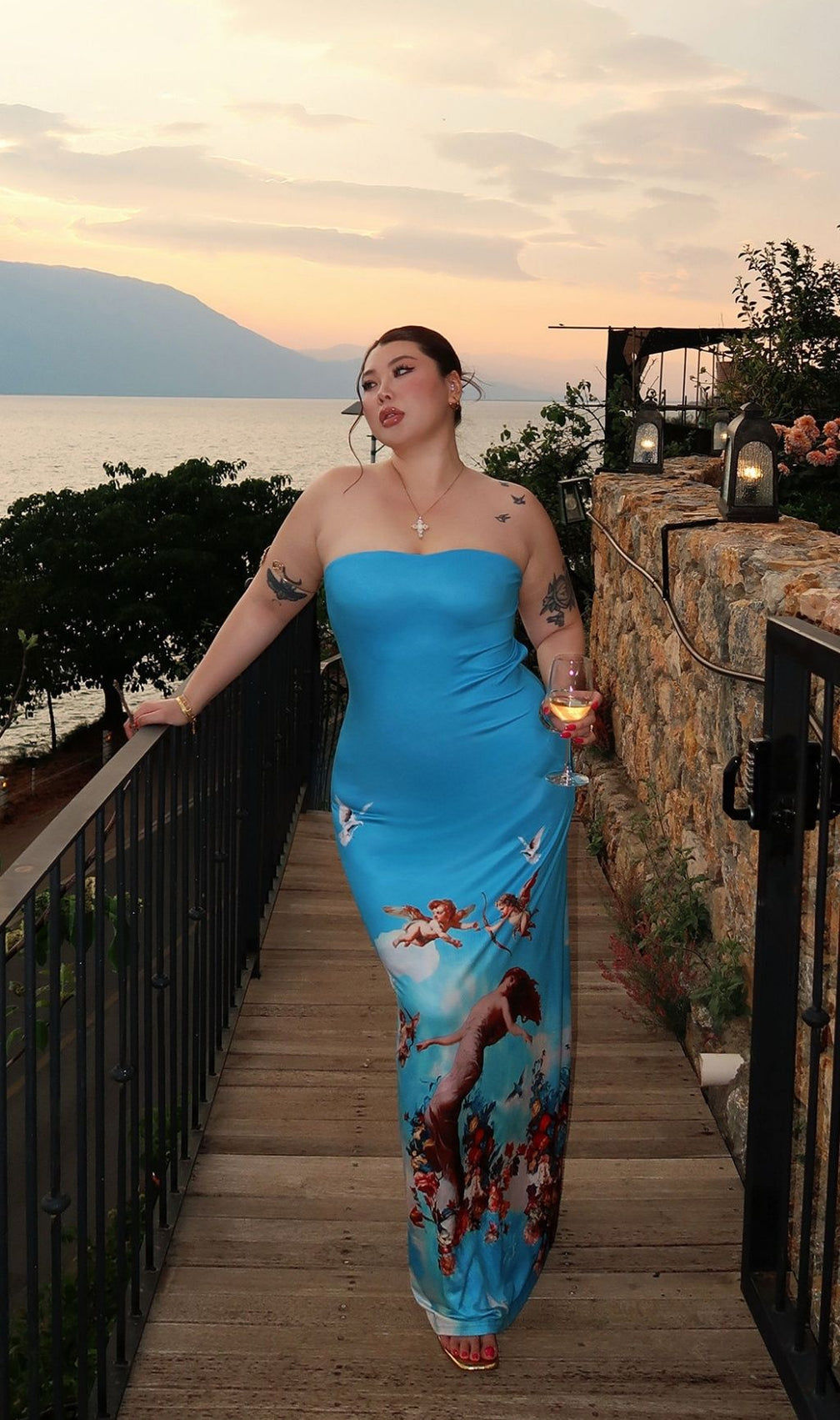 Lacie Blue Strapless Printed Plus Size Maxi Dress