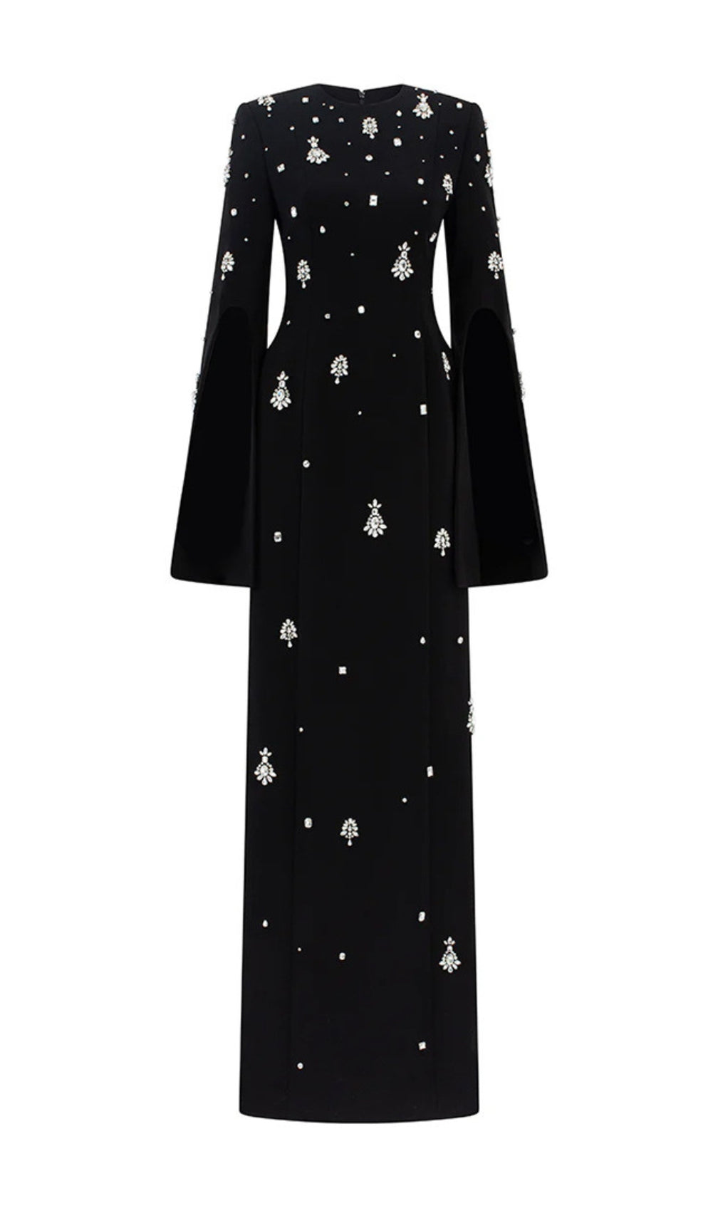 Davon Black Crystal Long Sleeve Maxi Dress