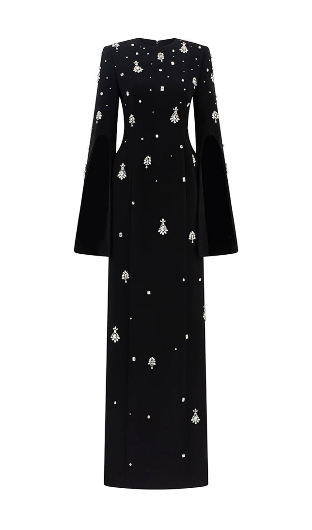 Davon Black Crystal Long Sleeve Maxi Dress