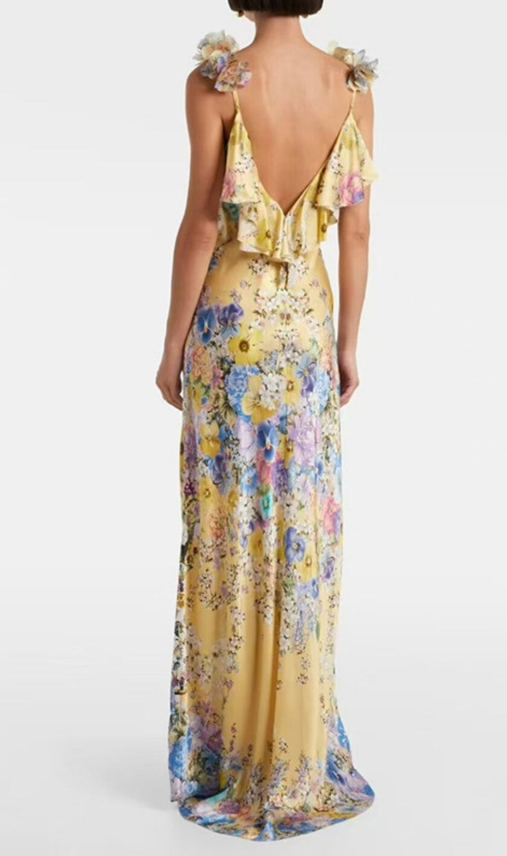 Kerrya 3D Floral Strappy Maxi Dress - Elegant Garden Party Gown