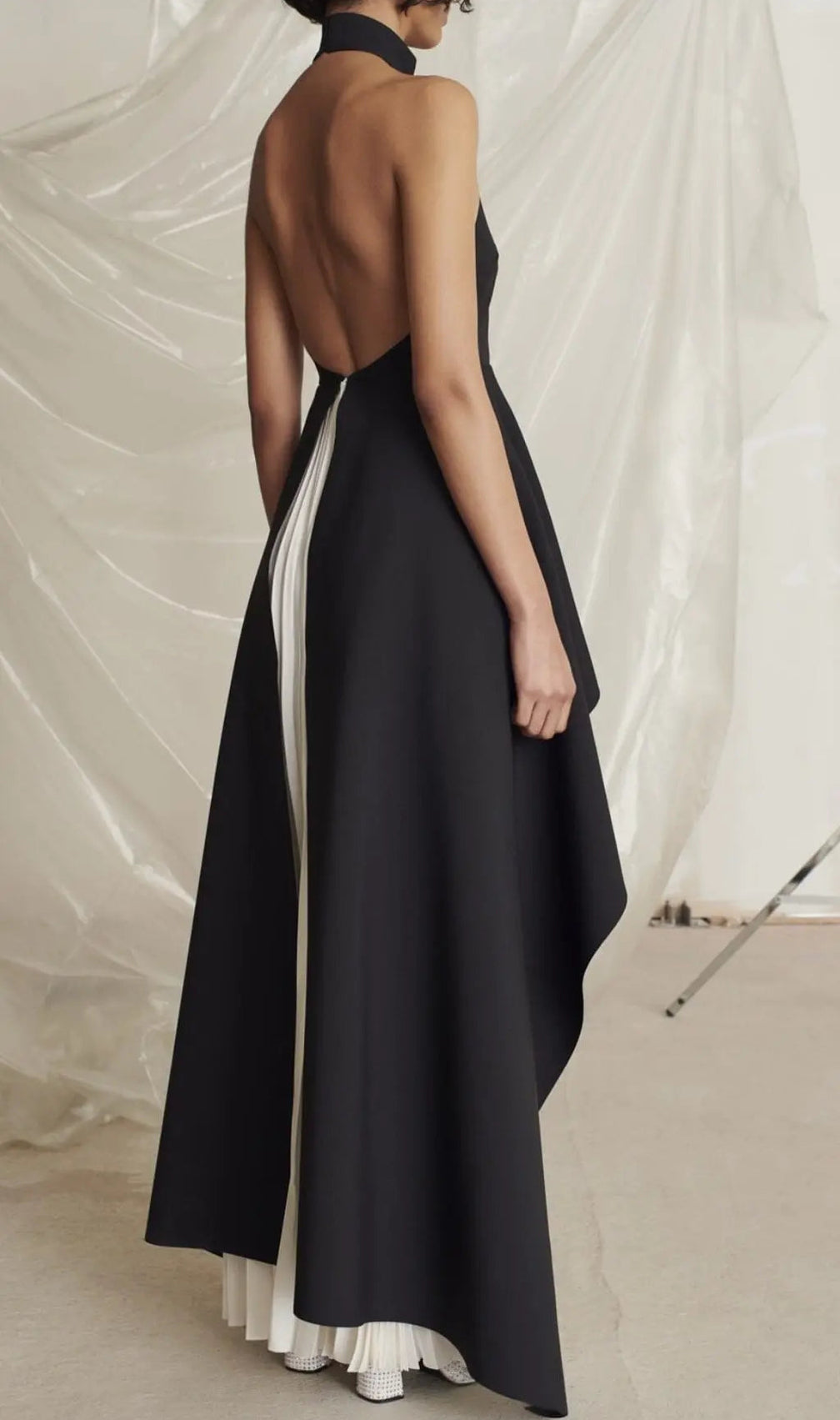 Bandage Halter Irregular Maxi Dress In Black And White
