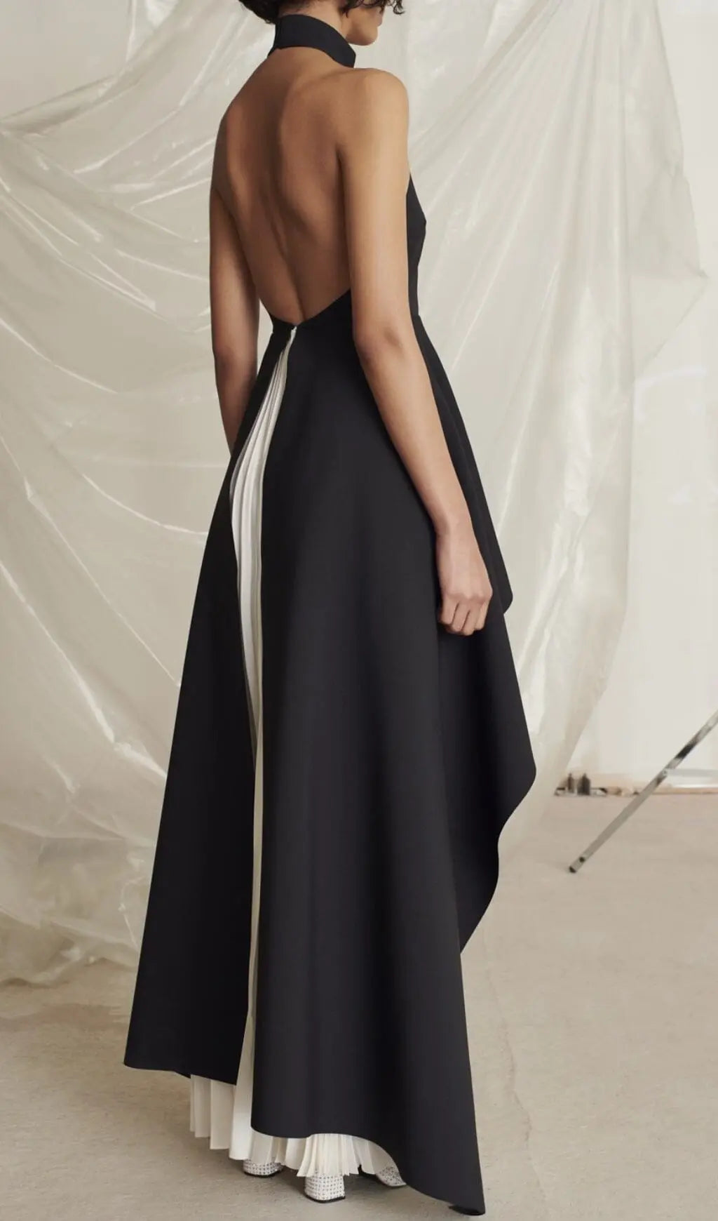 Bandage Halter Irregular Maxi Dress In Black And White