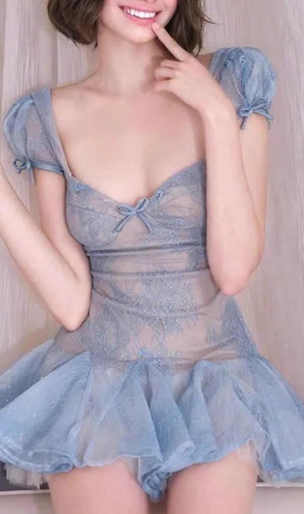 Florissa Blue Lace Mini Dress