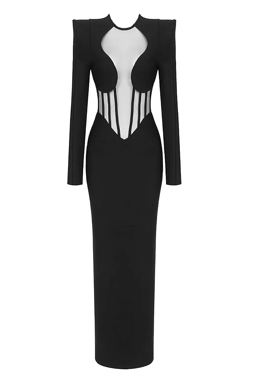 Black Mesh Corset Detail Bandage Long Dress