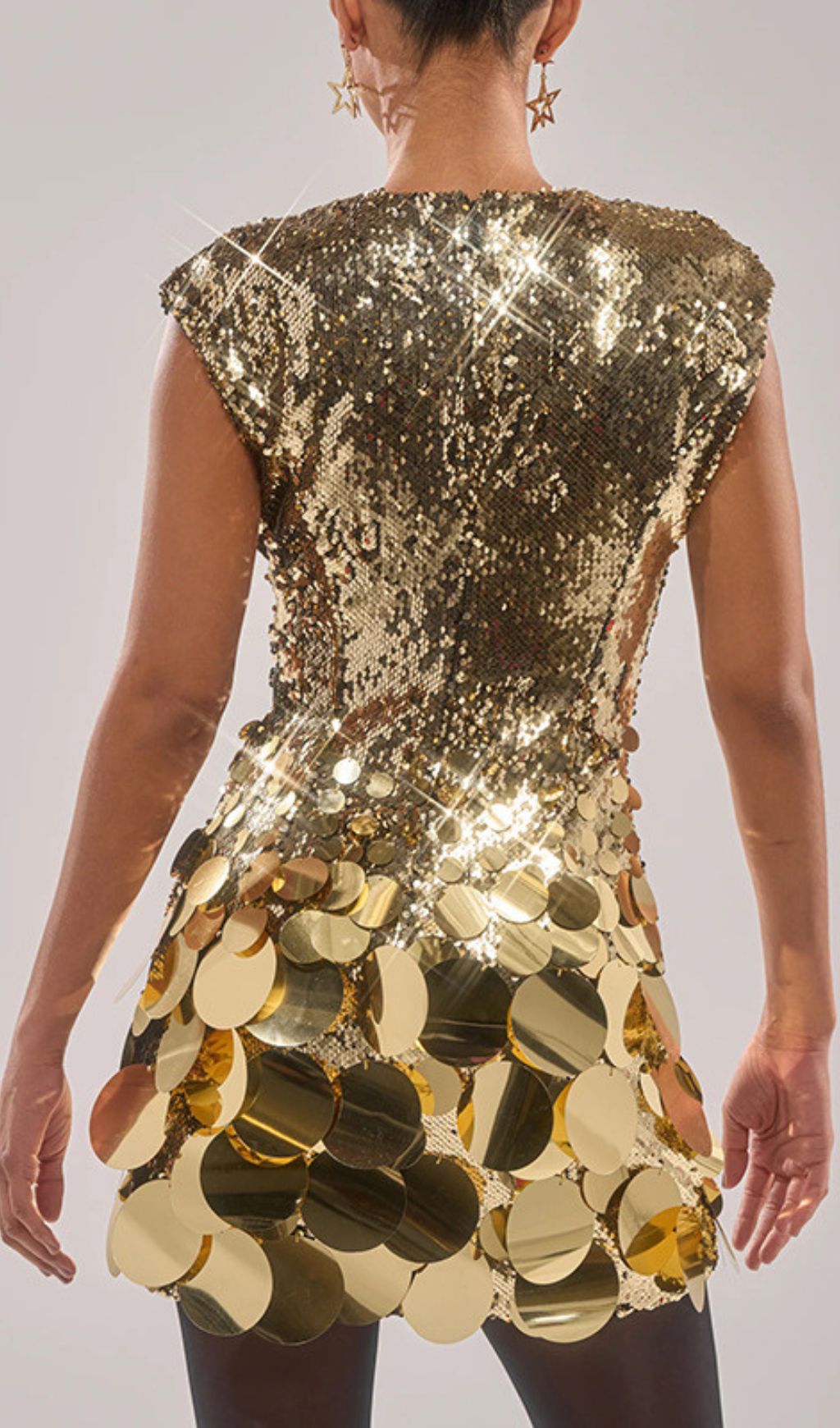 Jamaria Dazzling Gold Sequin Plunge Mini Dress