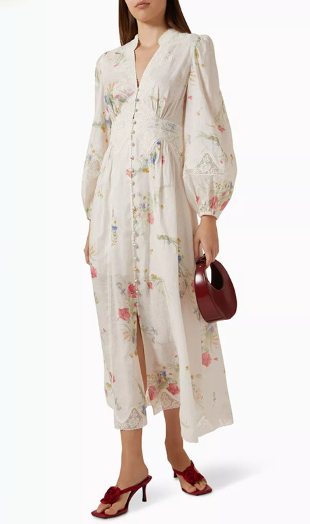 Edyta Floral Printed Long Sleeve Midi Dress