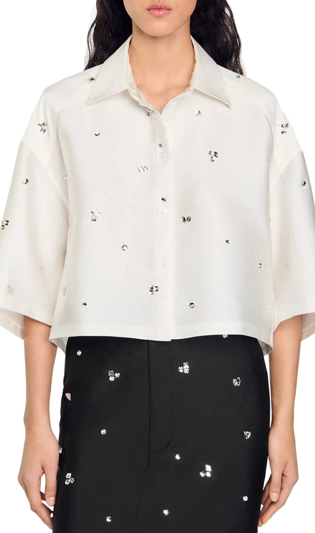 Mentissa Oversized Cropped Embellished Shirt