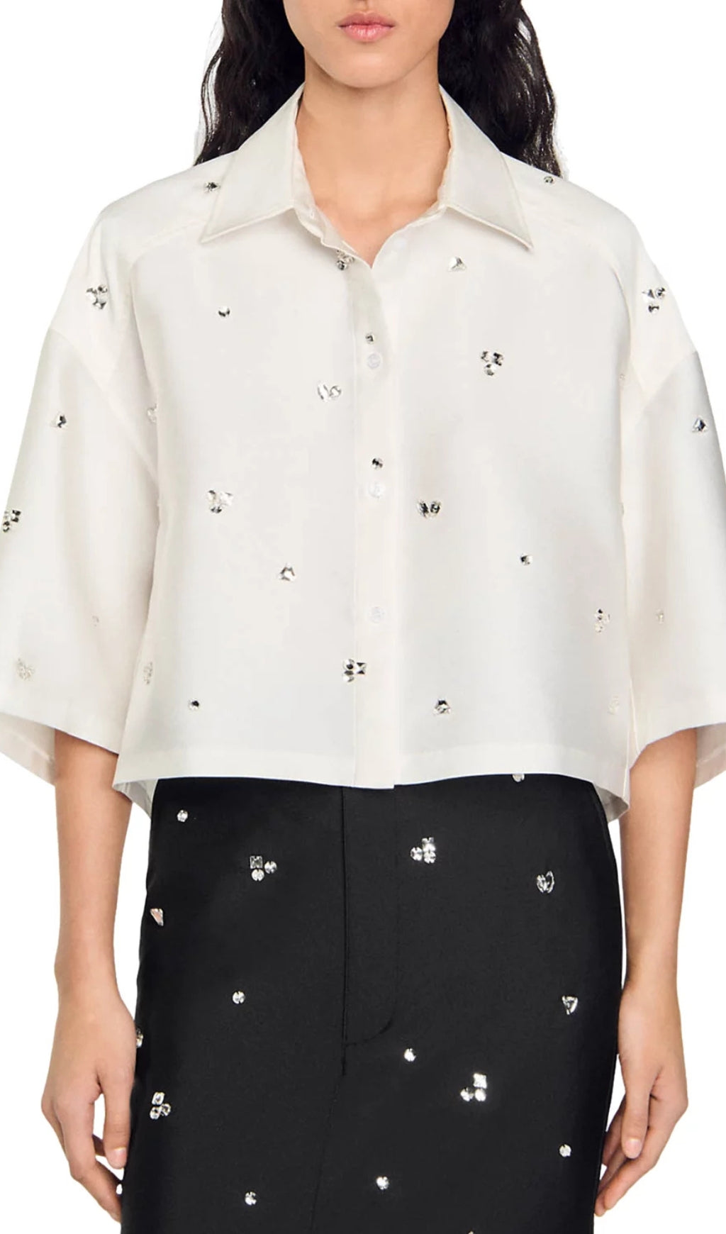 Mentissa Oversized Cropped Embellished Shirt