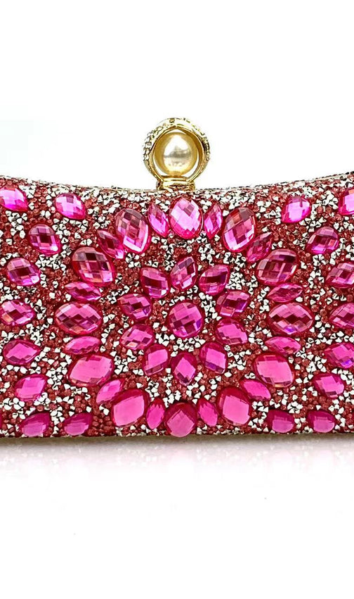 Dazzling Multi-Color Rhinestone & Crystal Evening Clutch with Pearl Clasp