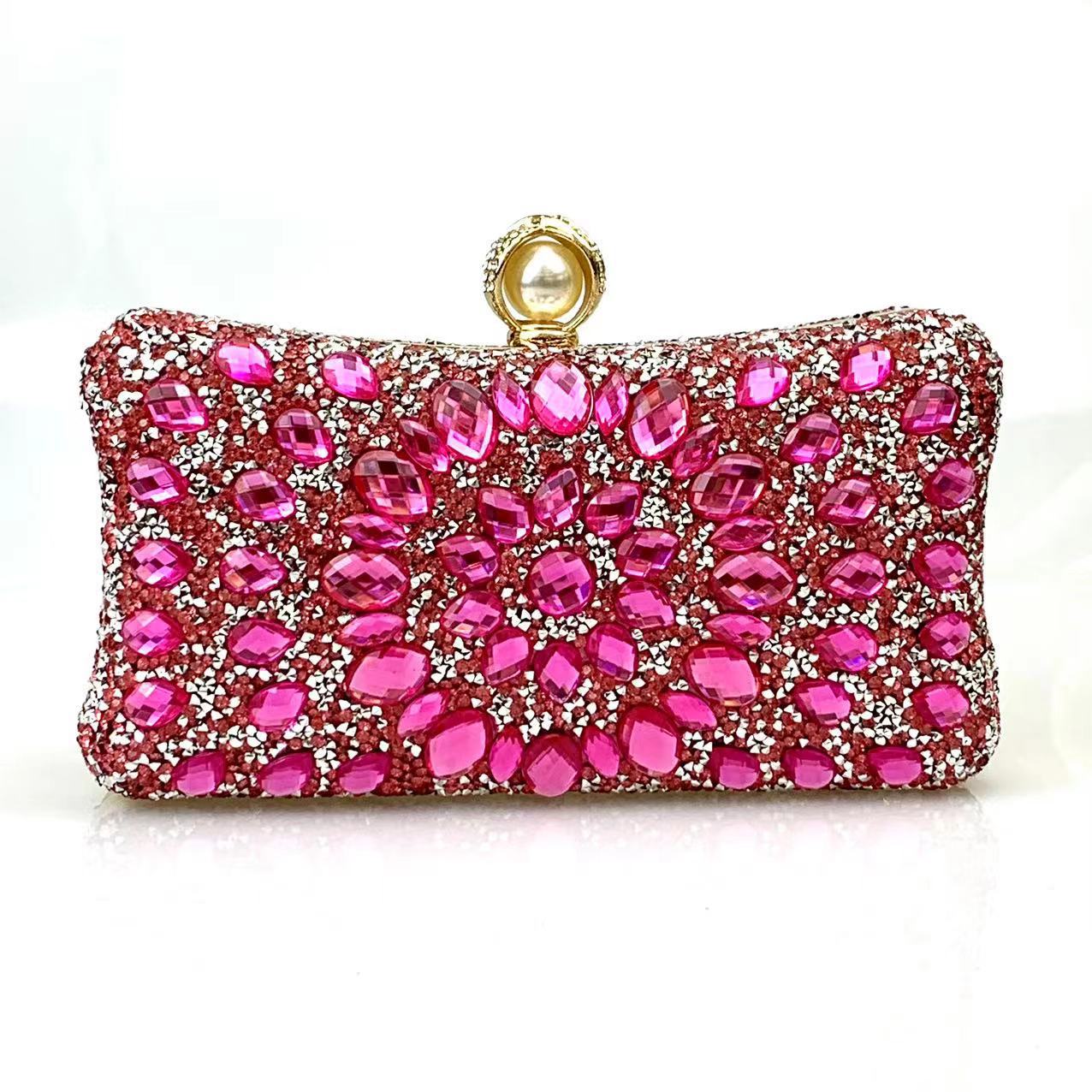 Dazzling Multi-Color Rhinestone & Crystal Evening Clutch with Pearl Clasp