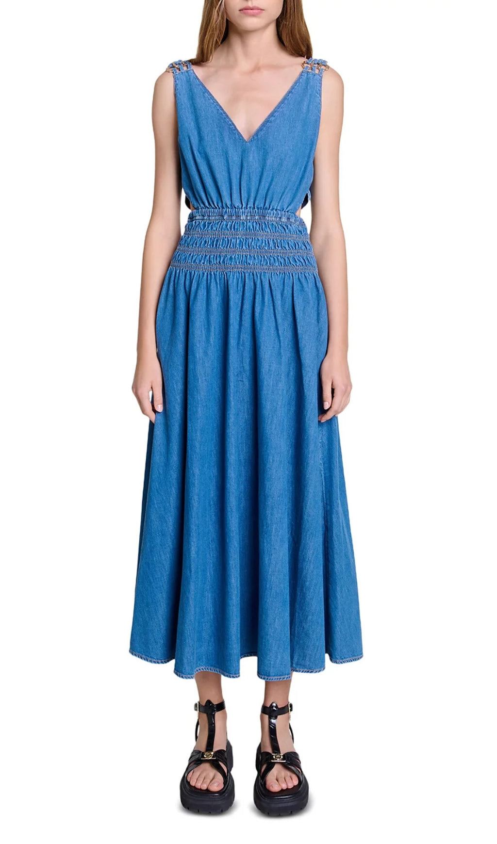Runim Cutaway Denim Maxi Dress