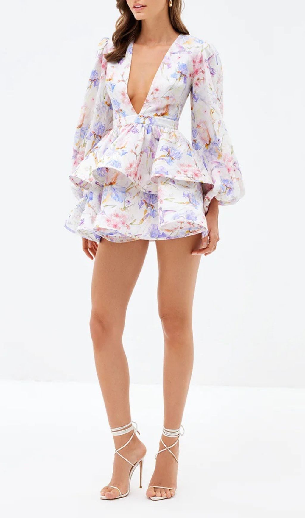 Engla Lantern Sleeve Printed Mini Dress