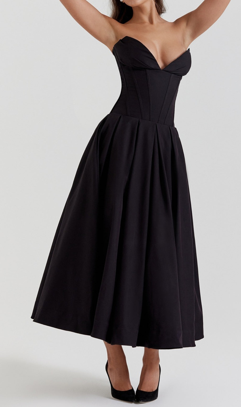 Devani Black Strapless Corset Midi Dress