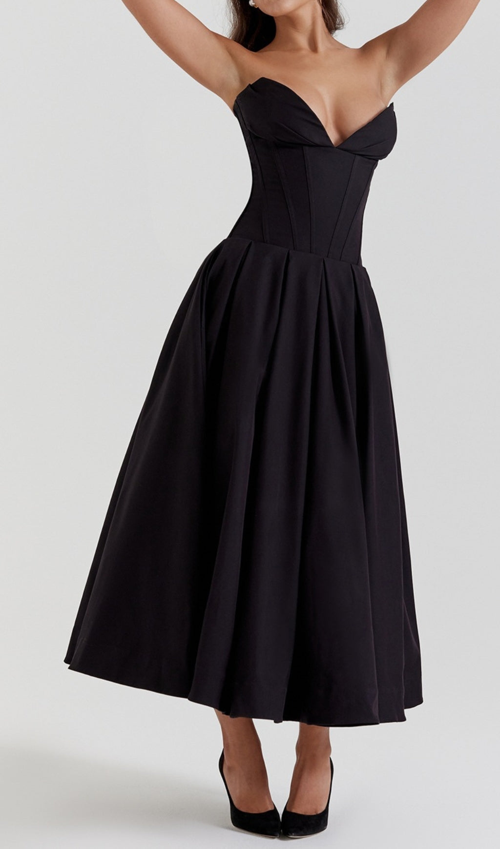 Devani Black Strapless Corset Midi Dress