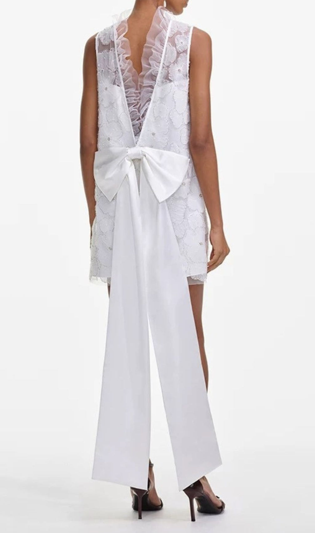 Gaby Flower Beaded Bow Mini Dress