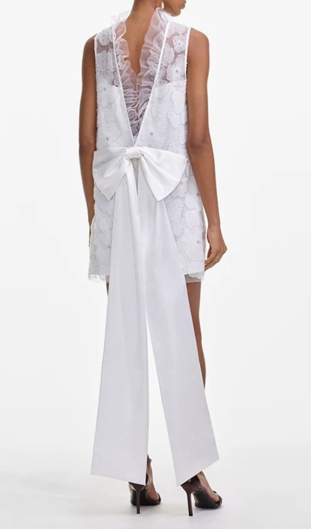 Gaby Flower Beaded Bow Mini Dress