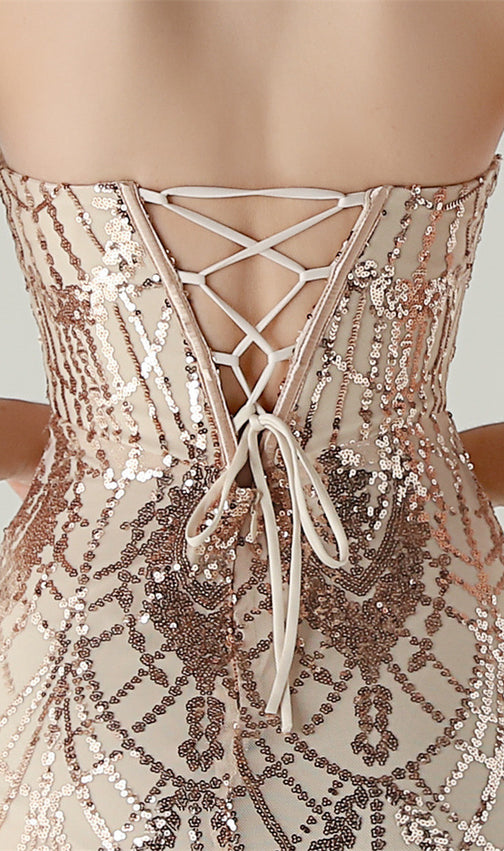 Ikuye Strapless Sequin Mesh Maxi Dress - Glamorous Evening Gown