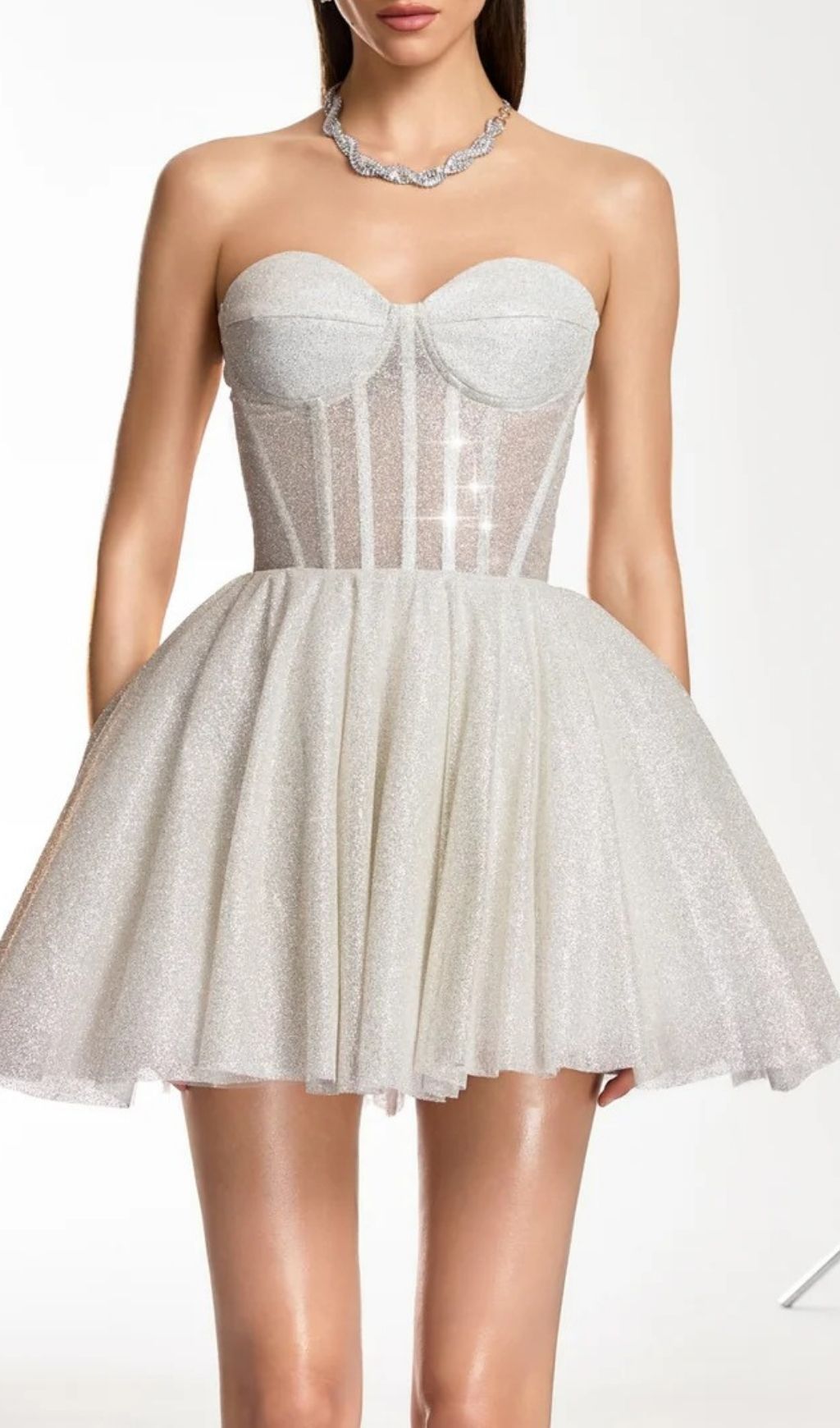 Darda Glimmering White Strapless Corset Mini Dress - Luxe Party & Club Glamour