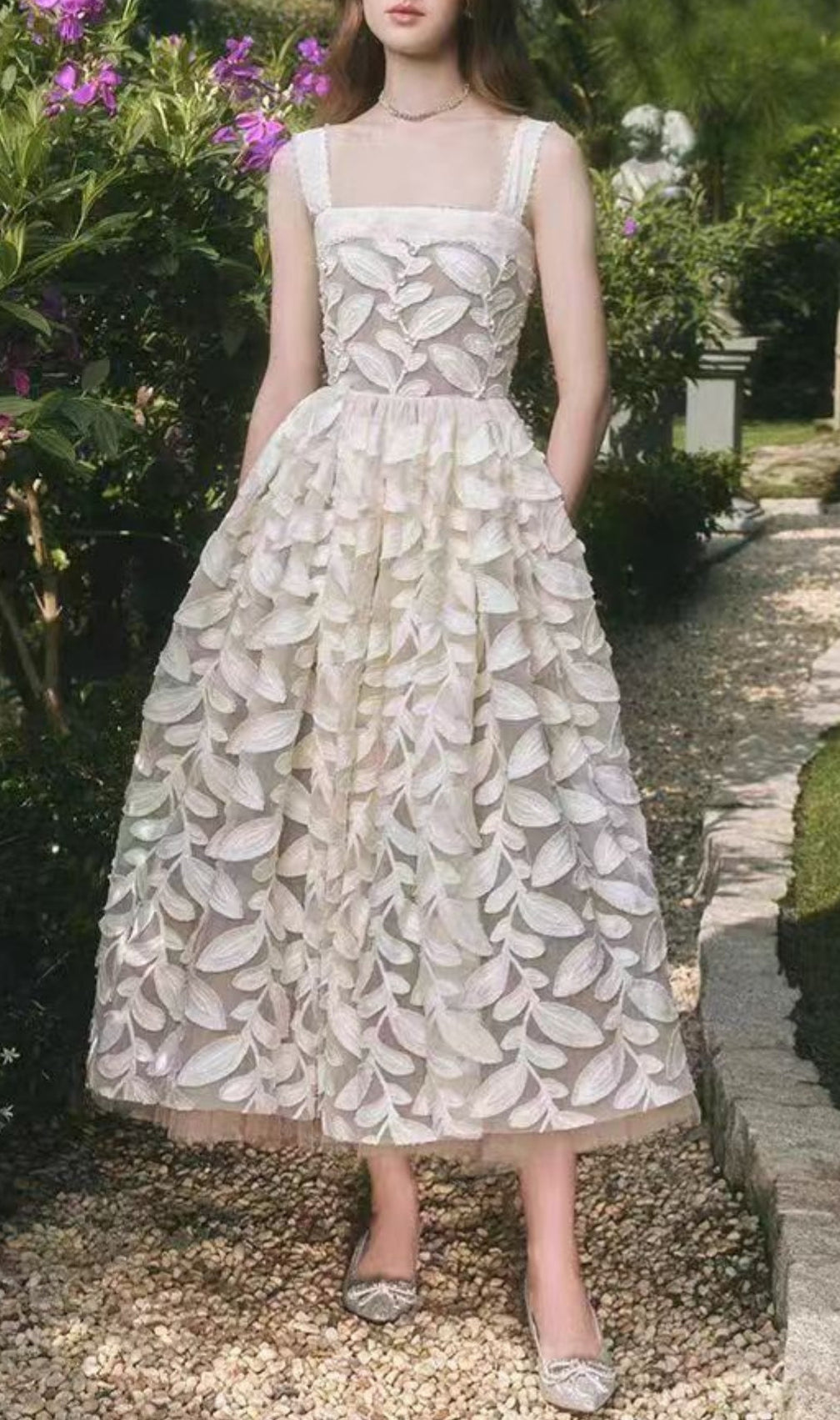 Albia White Embellished Midi Dress