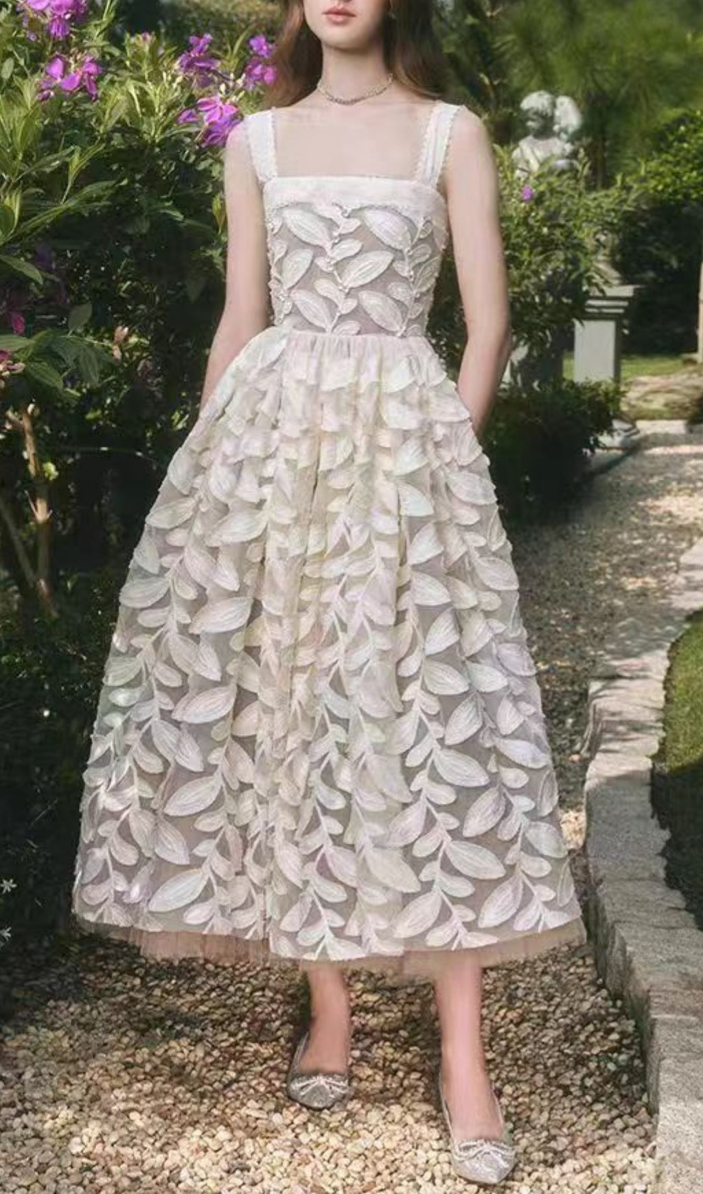 Albia White Embellished Midi Dress