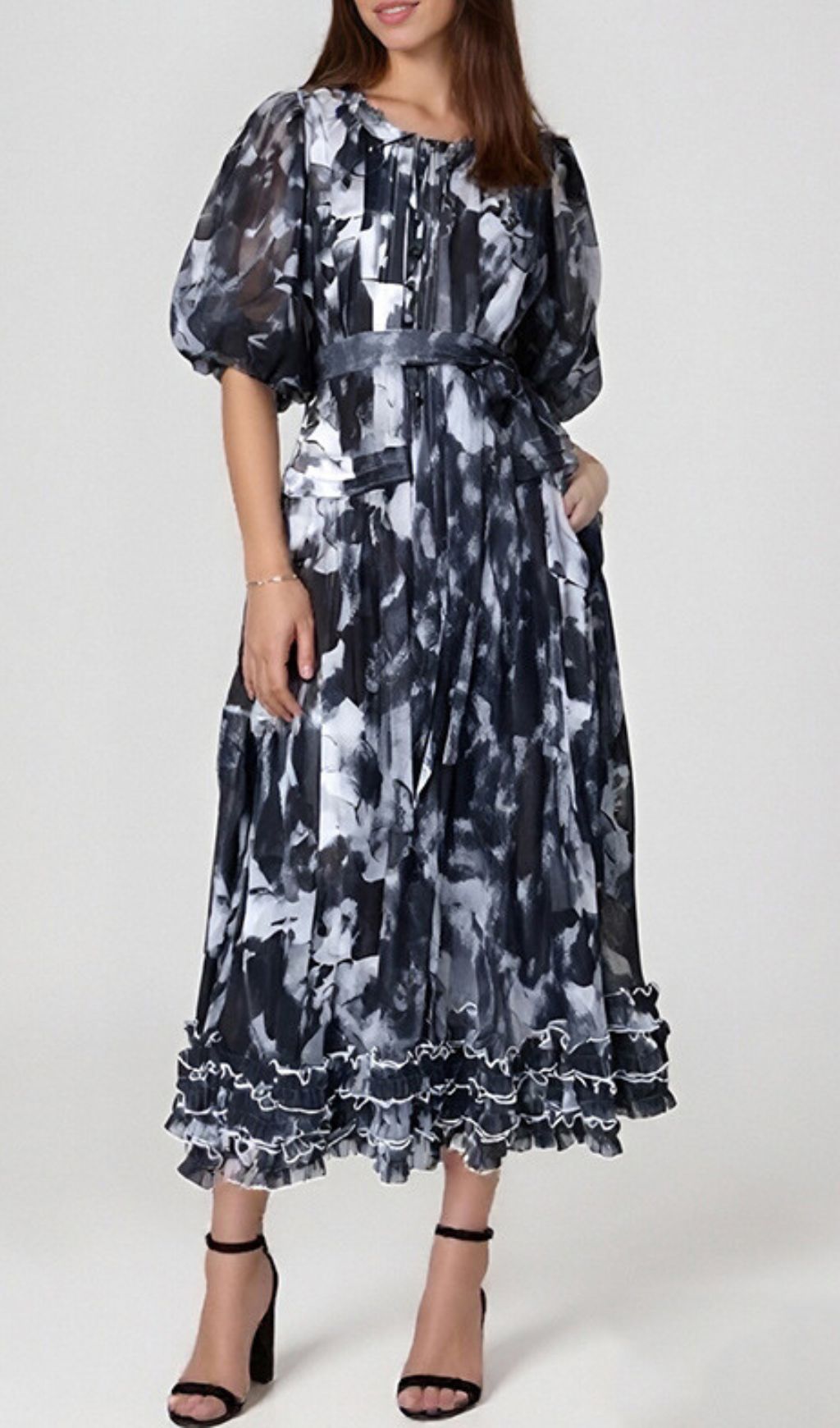 Haku Vibrant Floral Puff-Sleeve Maxi Dress - Elegant Women's Gown