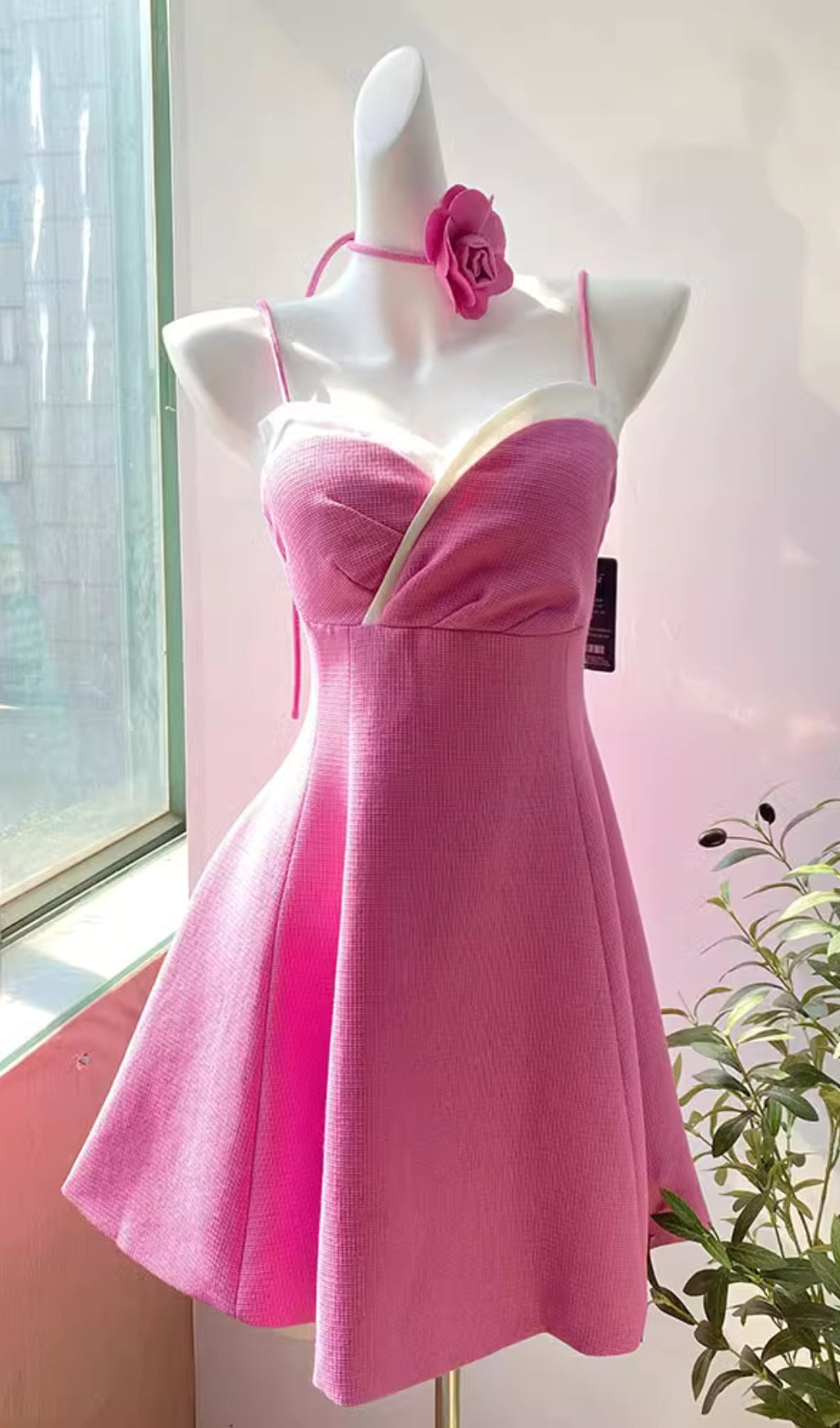 Aistys Pink V Neck Mini Dress