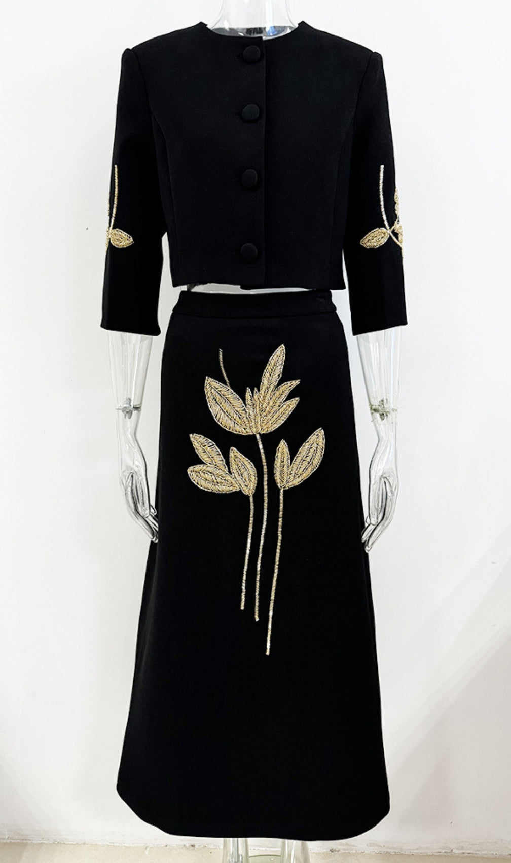 Benedita Black Flower Bead Two-Piece Suit