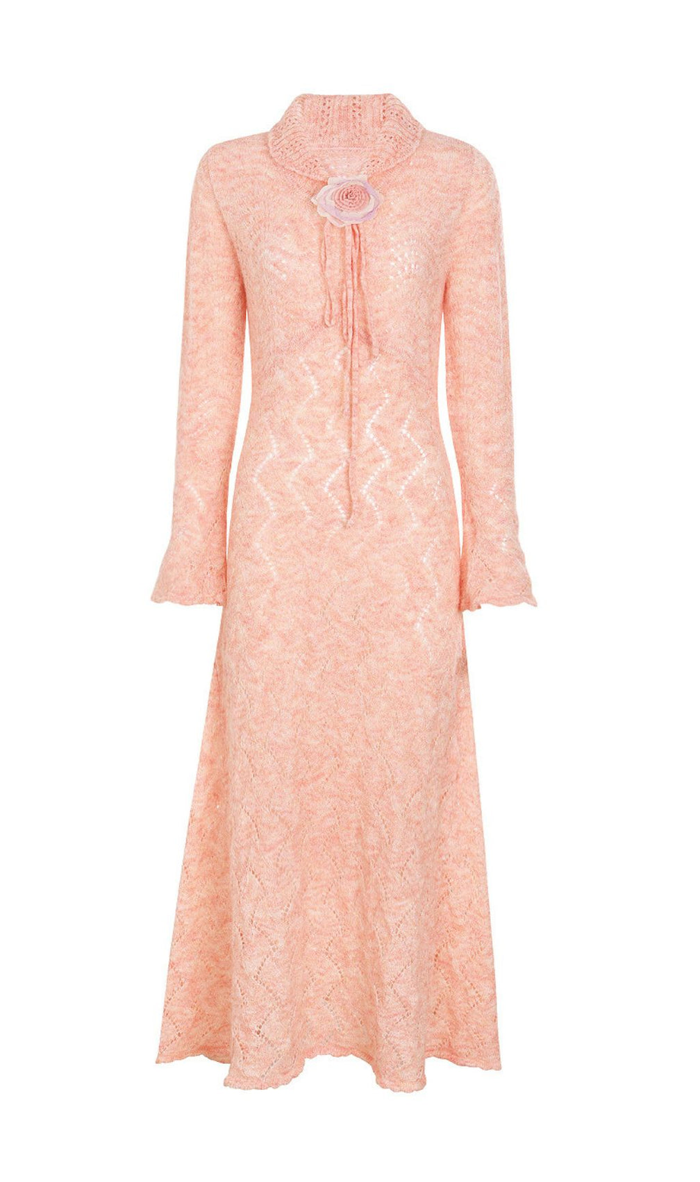 Jorge Sky Blue Floral Knit Midi Dress - Long Sleeve & Charming Tie-Front