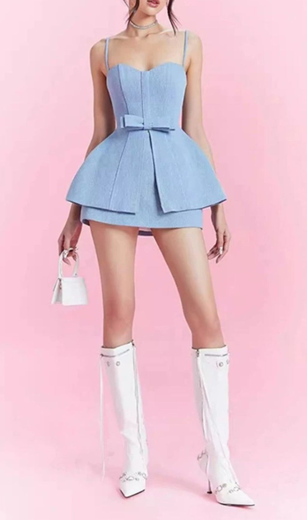 Jaylyn Chic Blue Peplum & Bowknot Skirt Set - Two-Piece Outfit