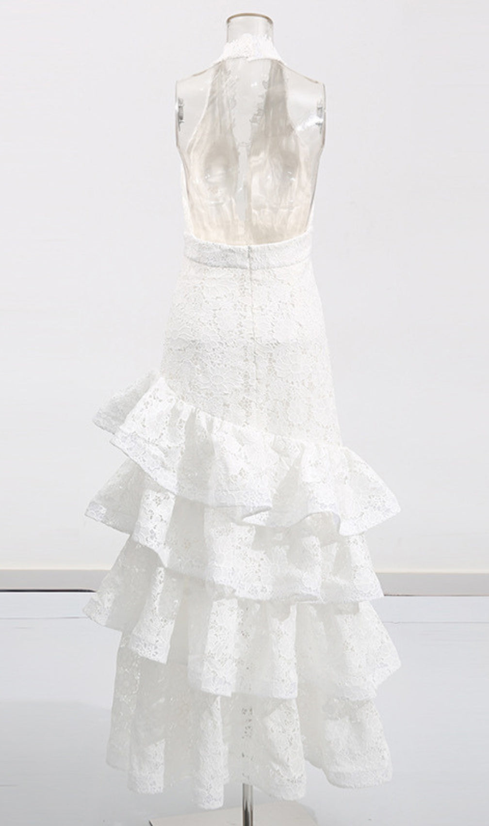 Ellie White Halter Embroidery Ruffle Maxi Dress