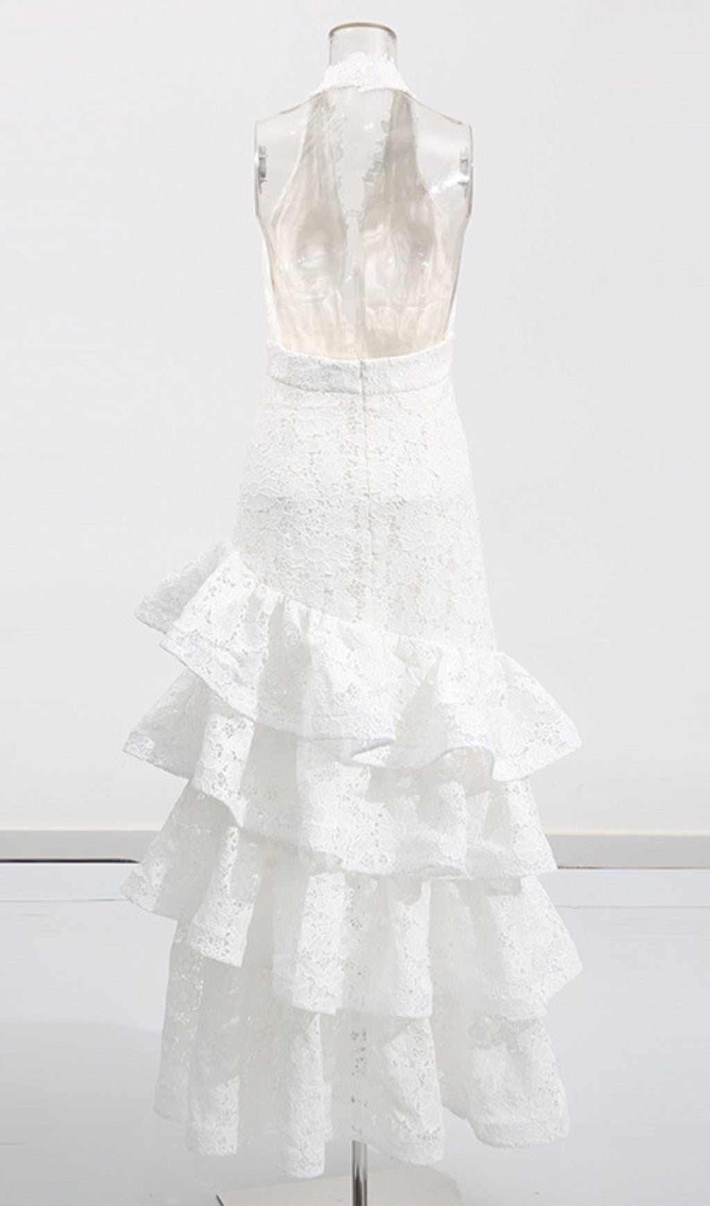 Ellie White Halter Embroidery Ruffle Maxi Dress