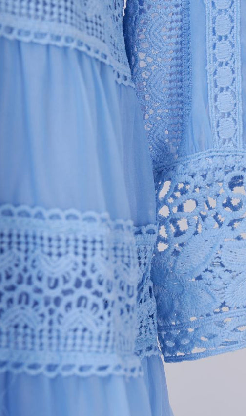 Kamaria Blue Tiered Lace Maxi Dress - Effortless Elegance