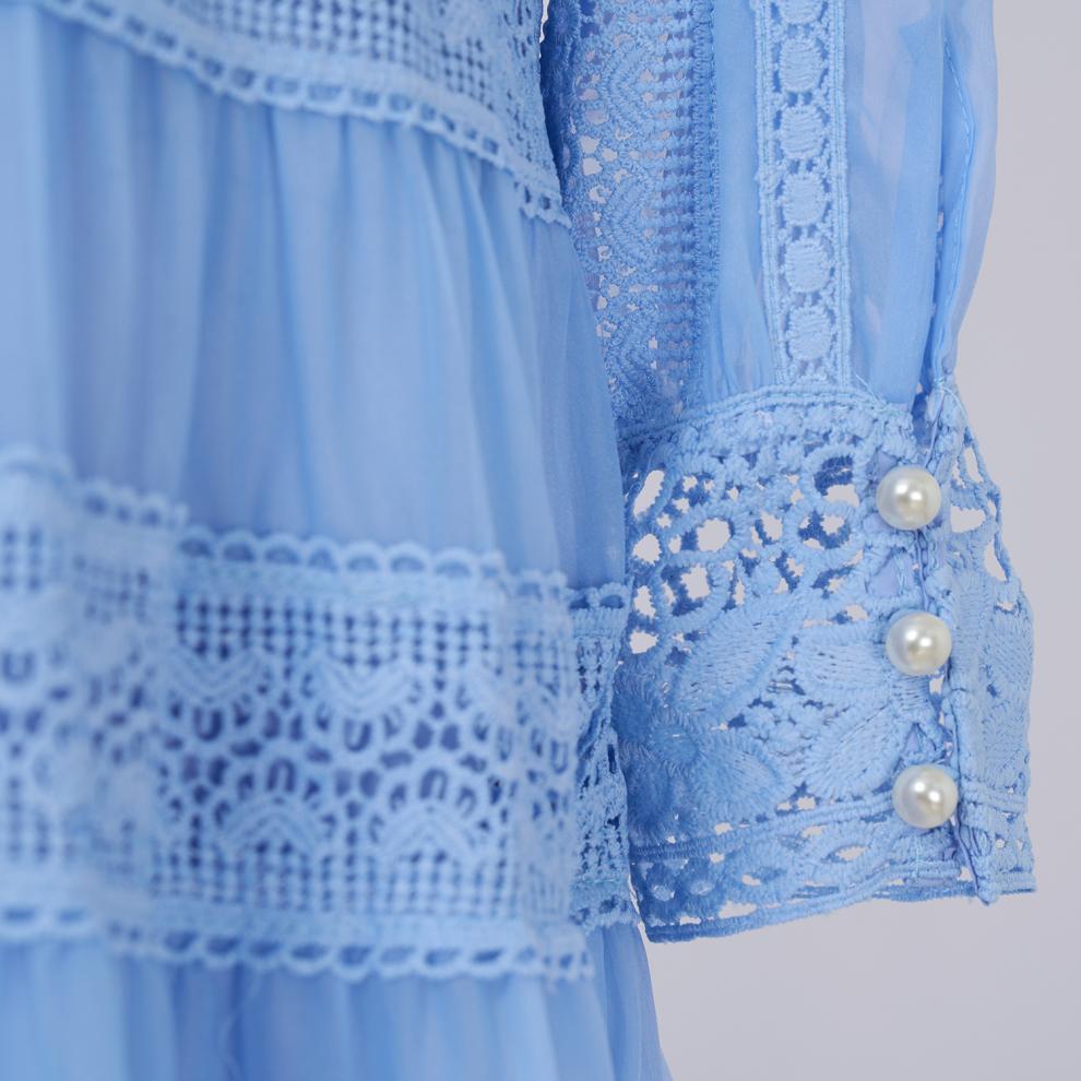 Kamaria Blue Tiered Lace Maxi Dress - Effortless Elegance