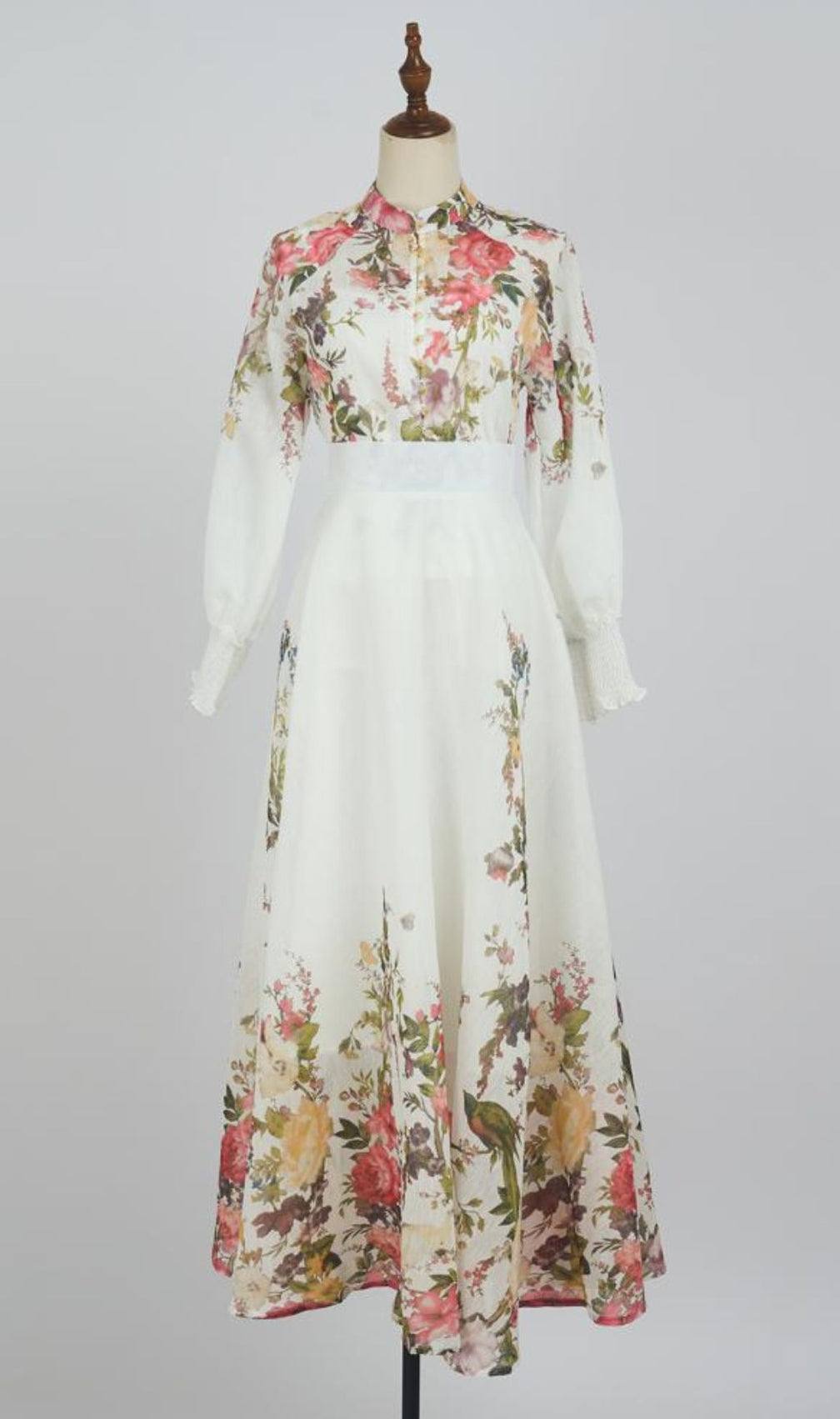 Gina White Floral  Long Sleeve Blouse & Skirt Set