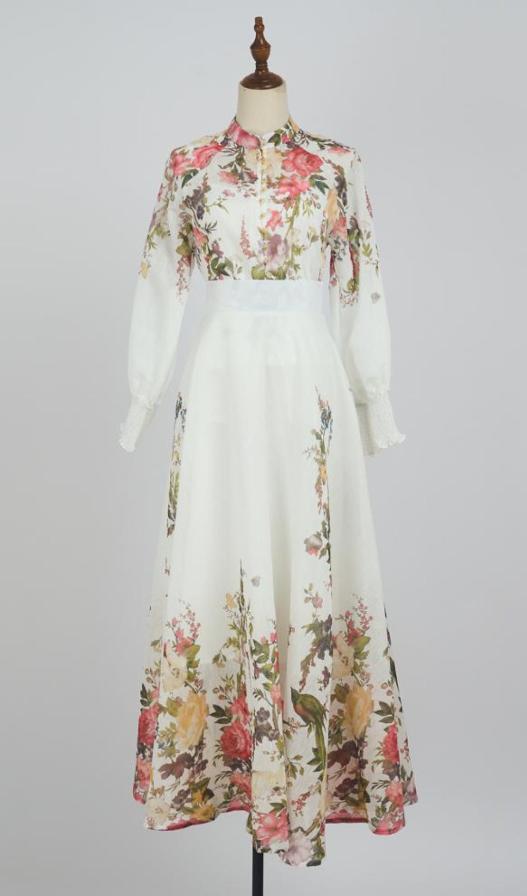 Gina White Floral  Long Sleeve Blouse & Skirt Set