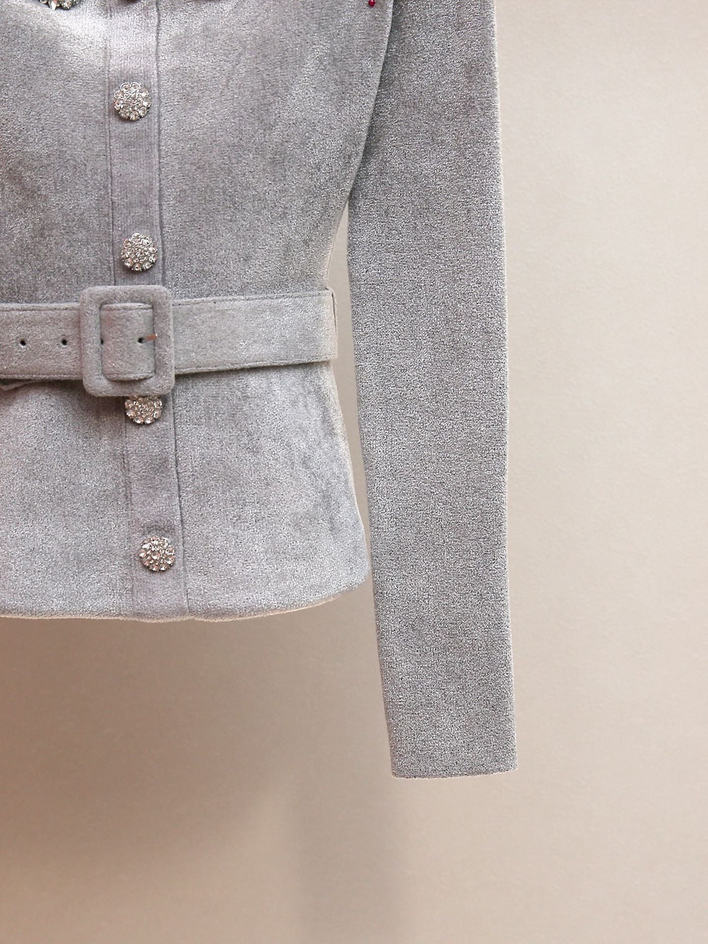 Glamorous Harlean Grey Diamante Off-Shoulder Belted Peplum Cardigan