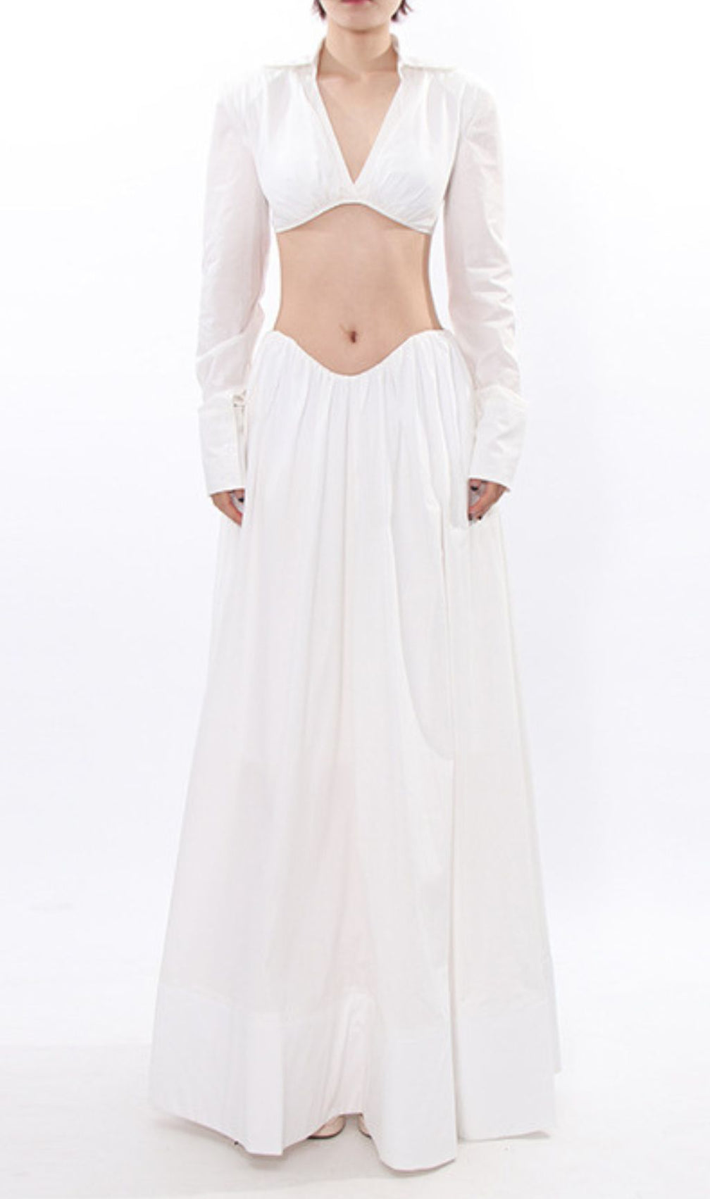 Idra Chic White Two-Piece Long Sleeve Crop Top & Maxi Skirt Set