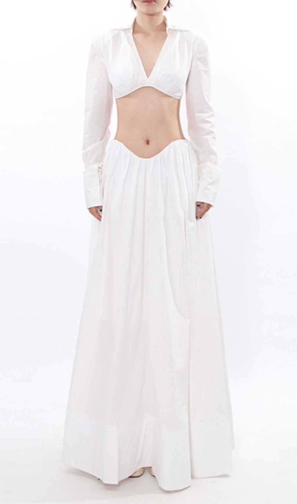 Idra Chic White Two-Piece Long Sleeve Crop Top & Maxi Skirt Set