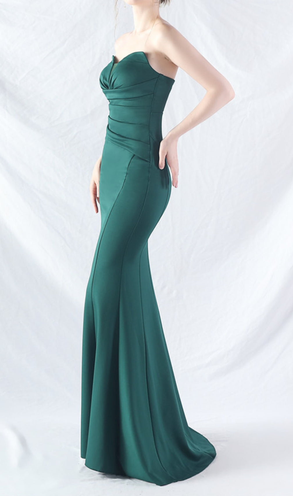 Chrina Green Strapless Ruched Maxi Dress