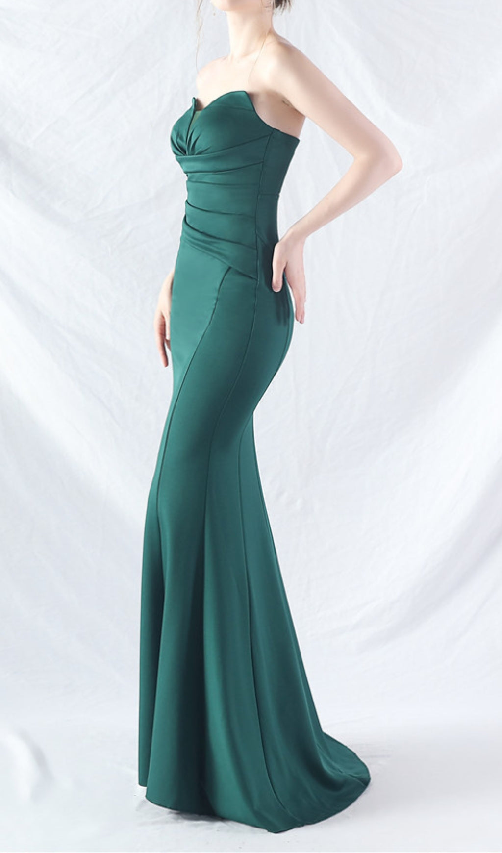 Chrina Green Strapless Ruched Maxi Dress