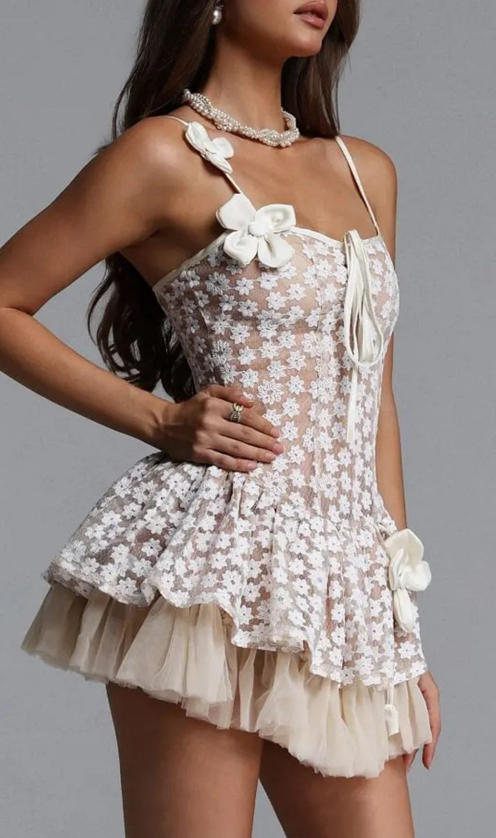 Lilac Strappy Flower Mesh Mini Dress