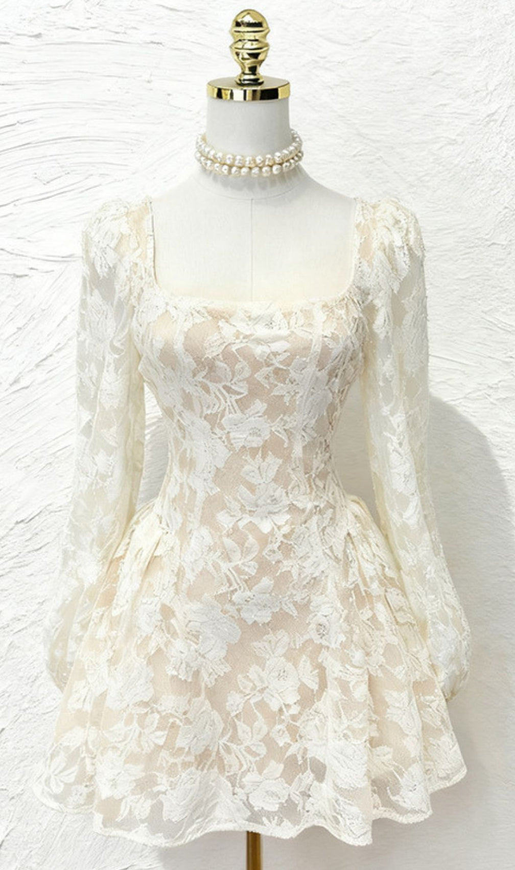 Ilithyia Romantic Lace Long Sleeve Mini Dress - Square Neck A-Line