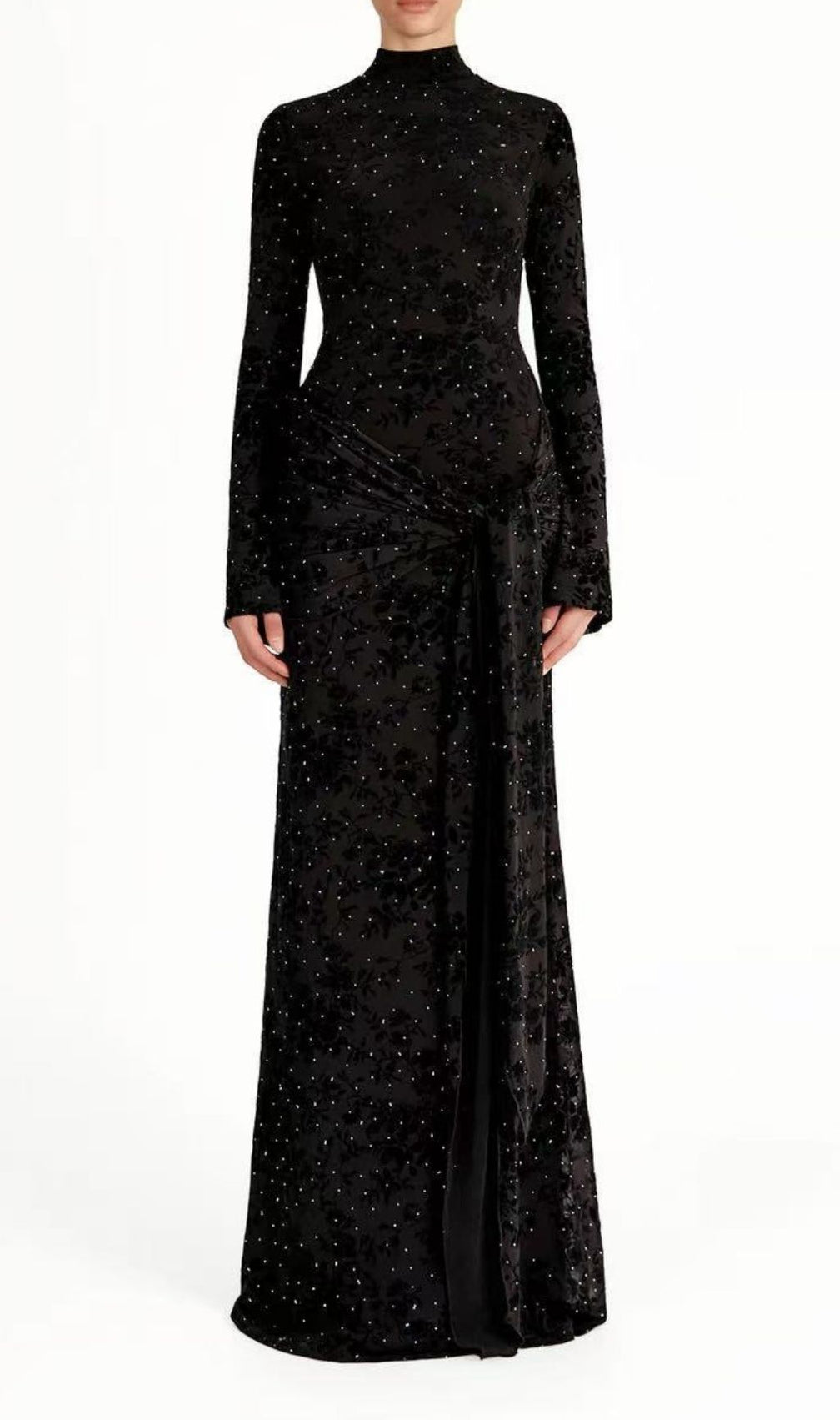 Kayleigh Embellished Velvet Floral Maxi Gown | Long Sleeve Formal Dress