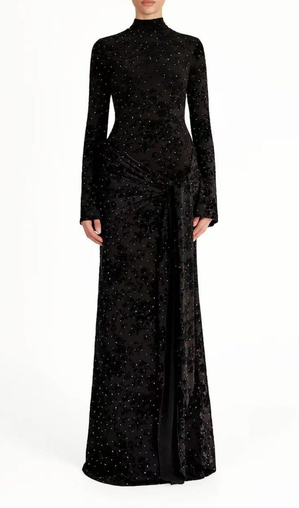 Kayleigh Embellished Velvet Floral Maxi Gown | Long Sleeve Formal Dress