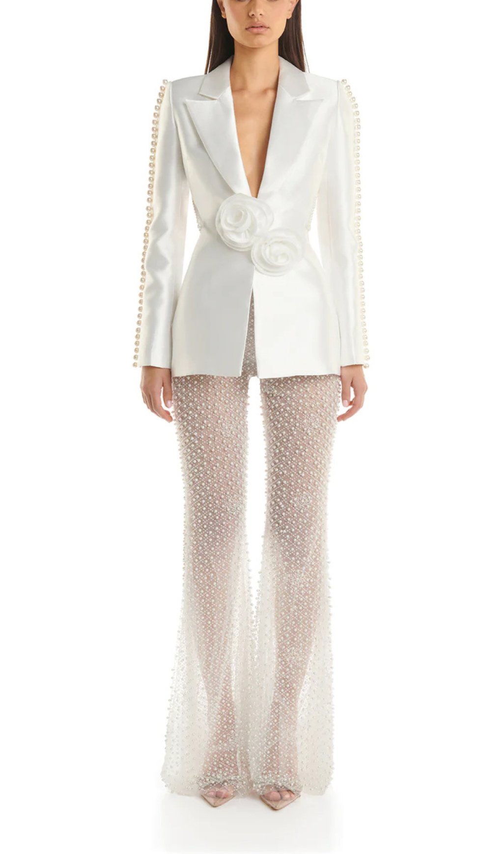 White Hollow Tight Trousers Two-Piece Set