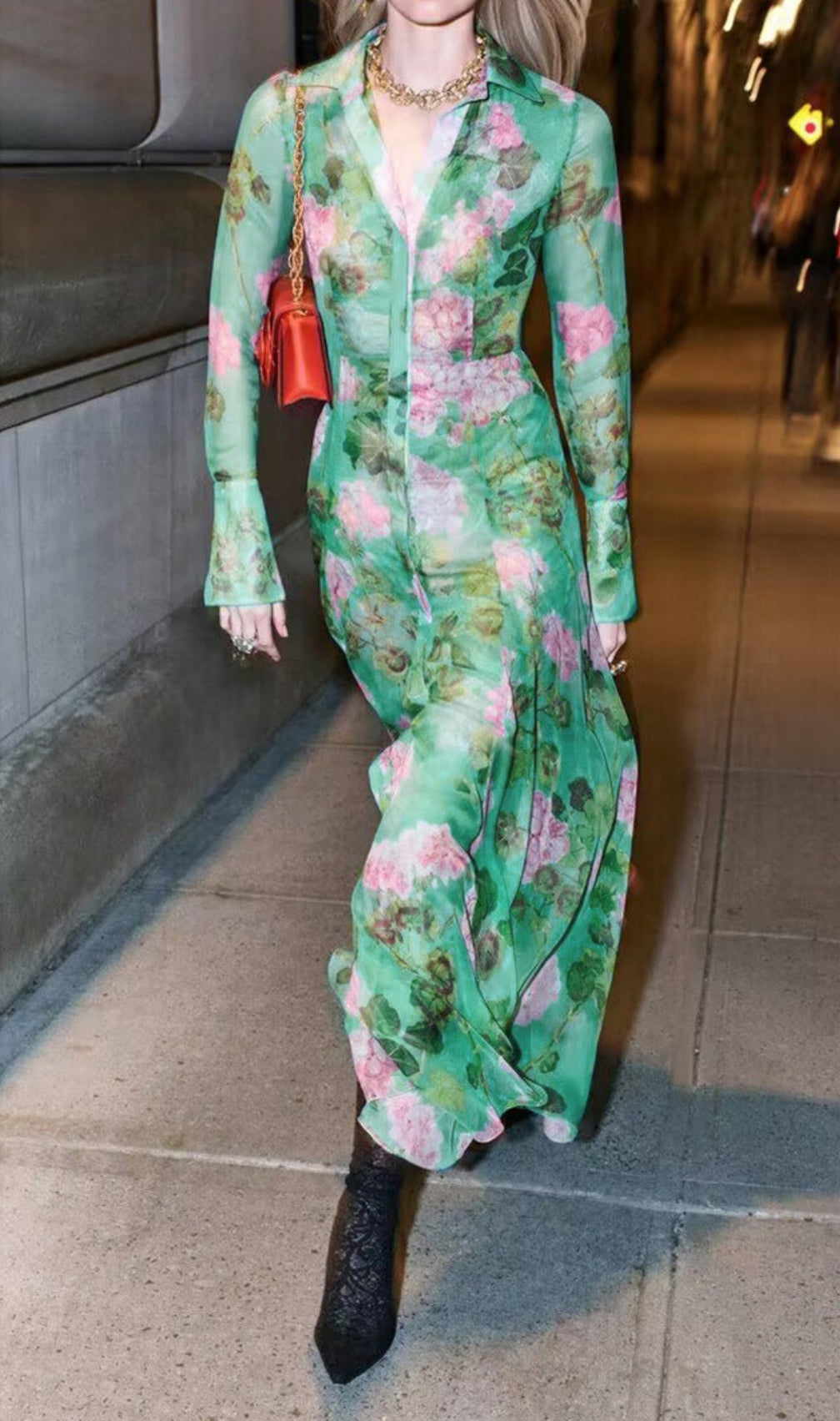 Baia Green Floral Long Sleeve Maxi Dress