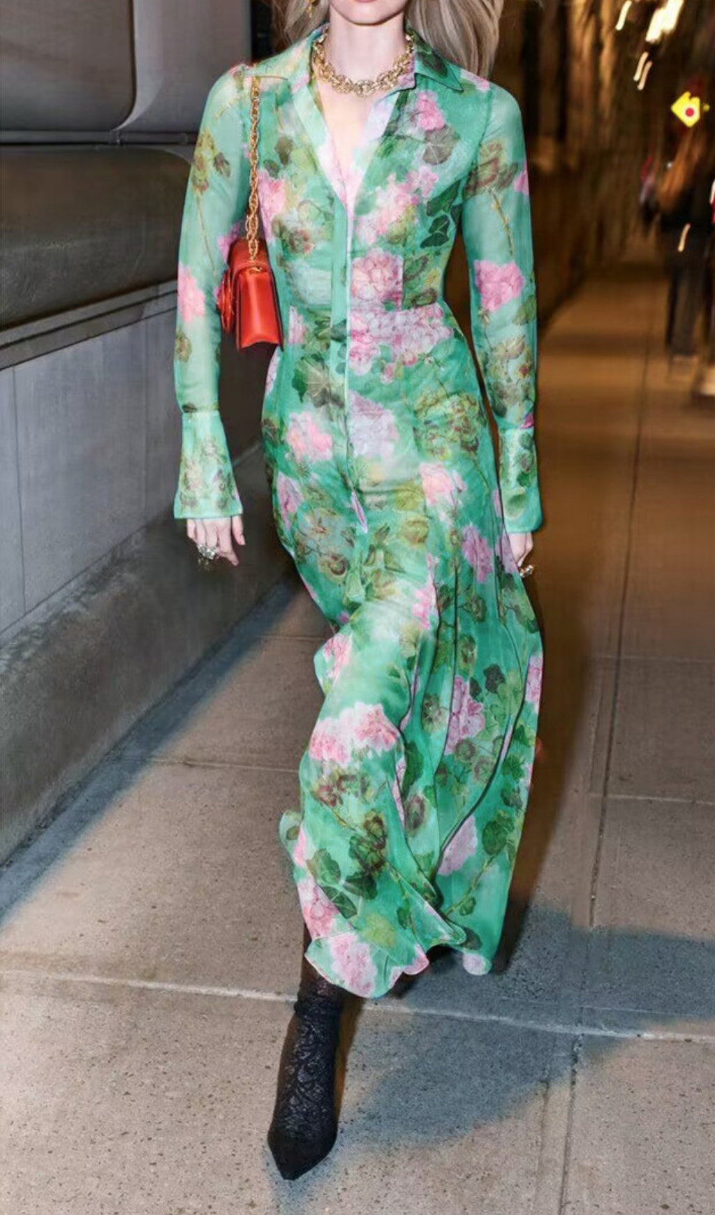 Baia Green Floral Long Sleeve Maxi Dress