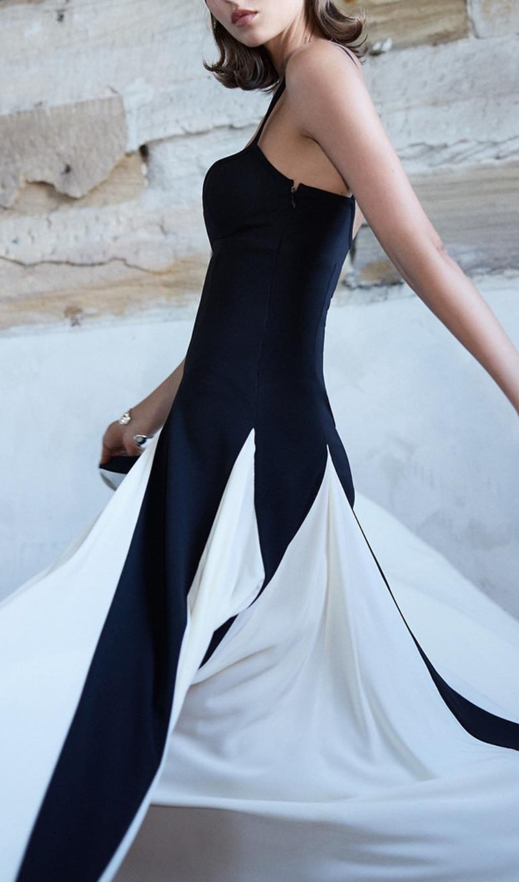 Brynna Black White Patchwork Maxi Dress