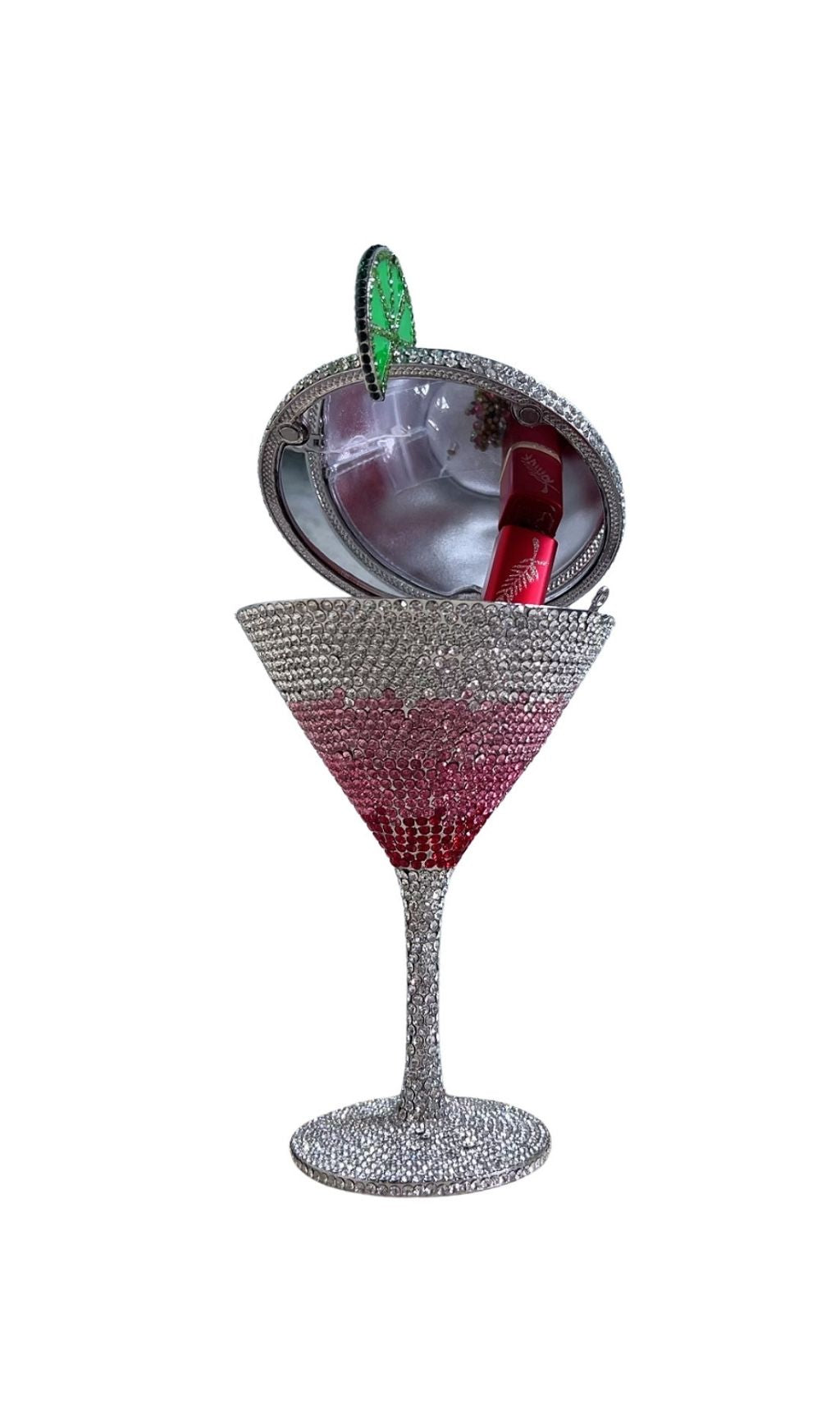 Garin Dazzling Pink Rhinestone Martini Goblet Clutch Bag with Lime Charm
